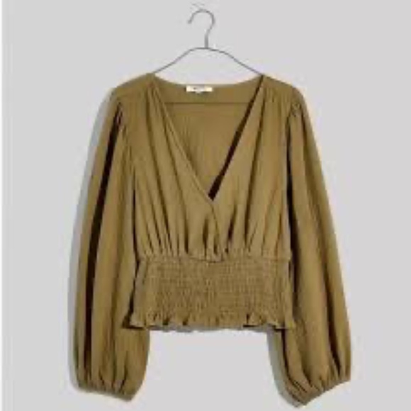 Madewell Deep Green Smocked Blouse - Picture 3 of 3